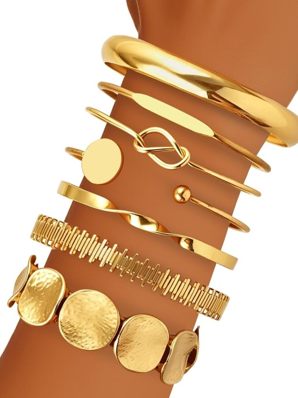 7Pcs Gold Bangle Bracelets stack for Women,Chunky Stackable Bracelet Set